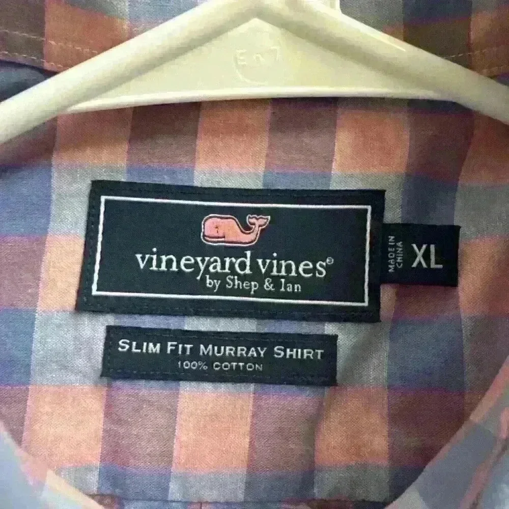 Vineyard Vines Slim Fit Murray Shirt Button Front Long Sleeve Pink Blue Plaid XL - Picture 3 of 4